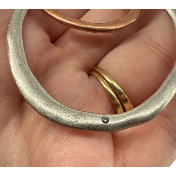 J. Jill Mixed Metal Necklace Double Circle Pendant Cord Adjustable Modern Earthy - Picture 9 of 11